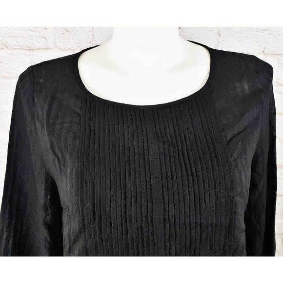 Halogen Blouse ~ Black Long Sleeve with Front Tuxedo Pleats ~ Size Large - Picture 3 of 7